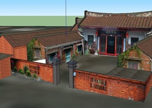 中式风格单层民居住宅建筑设计SU(草图大师)模型