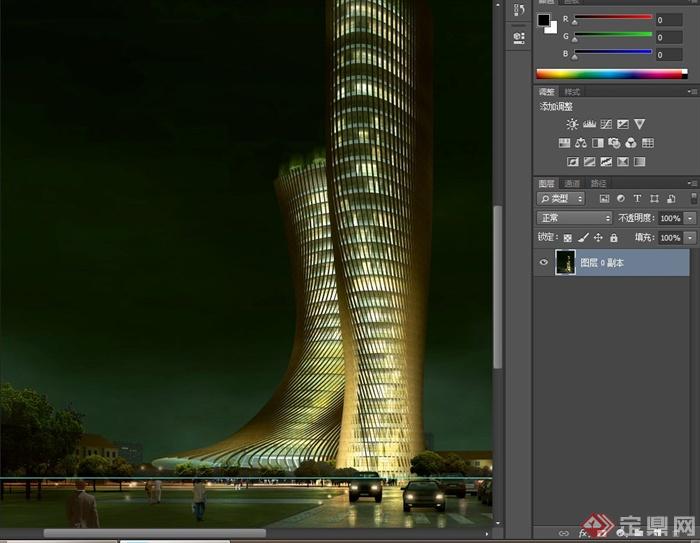 现代某高层两栋异形建筑设计3DMAX模型与PSD效果图(6)
