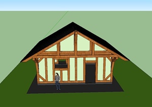 现代某单层V形屋顶住宅建筑设计SU(草图大师)模型