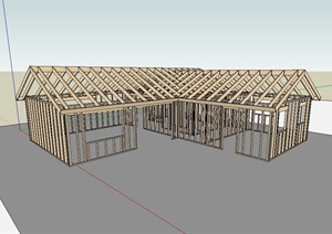 某木质单层住宅建筑框架设计SU(草图大师)模型