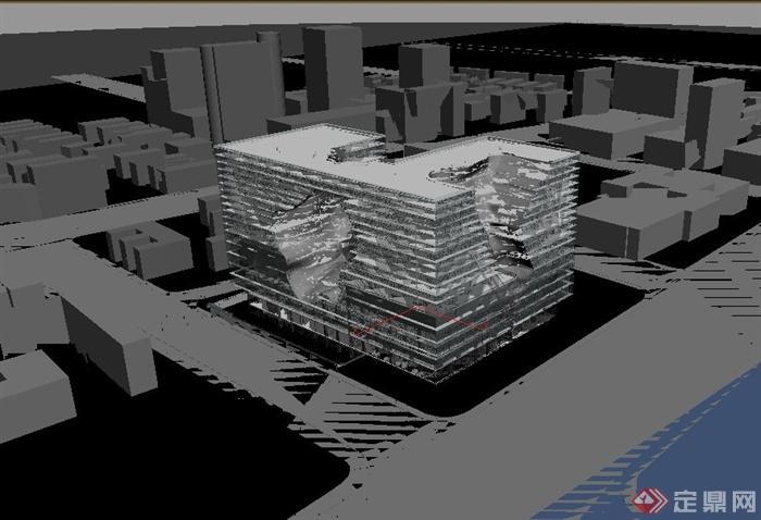 某现代多层镂空异形建筑设计3DMAX模型与PSD效果图(3)