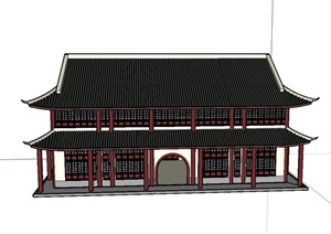 某古典中式风格双层寺庙建筑设计SU(草图大师)模型