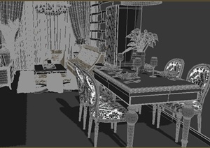 某欧式风格家装客餐厅室内装饰3dmax模型
