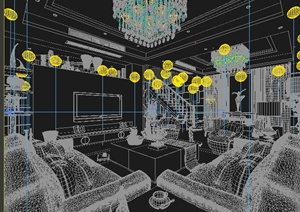 复式家装客厅、餐厅室内装饰3dmax模型