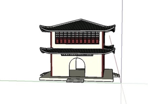 某古典中式风格两层塔楼建筑设计SU(草图大师)模型