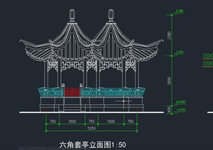 古典中式六角套亭设计CAD施工图
