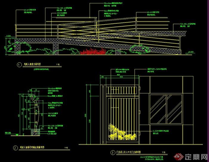 园林景观残疾人坡道栏杆施工CAD详图(1)