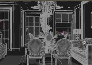 某家装客厅、餐厅、厨房室内装饰设计3dmax模型