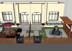 现代某住宅建筑前院庭院景观设计SU(草图大师)模型