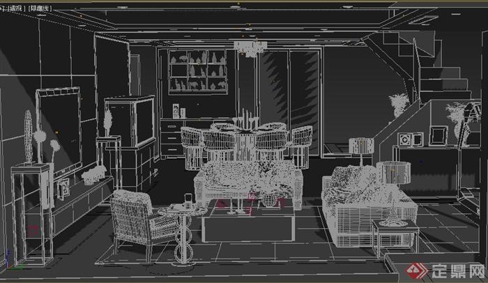 复式住宅家装客厅餐厅室内装饰设计3dmax模型(1)