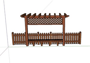 现代某木质栏杆与廊架设计SU(草图大师)模型