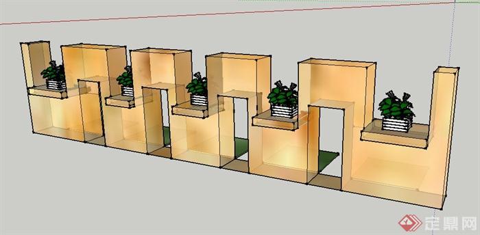 树池、种植池、围墙、廊架su模型(1)