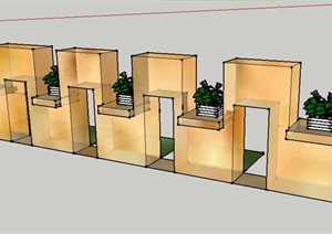 树池、种植池、围墙、廊架SU(草图大师)模型