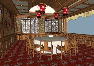 中式宴会厅装饰设计SU(草图大师)模型
