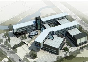 现代某四层集装箱式办公建筑设计3DMAX模型与PSD效果图