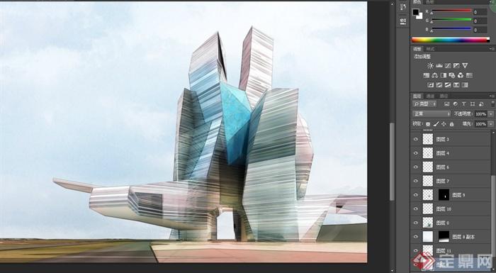 现代某高层异形建筑设计3DMAX模型与PSD效果图(2)