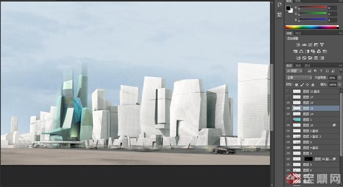现代某高层异形建筑设计3DMAX模型与PSD效果图(6)