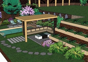 某下沉式庭院景观设计SU(草图大师)模型