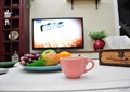 客厅,电视,杯子,水果,水果盘,抽纸