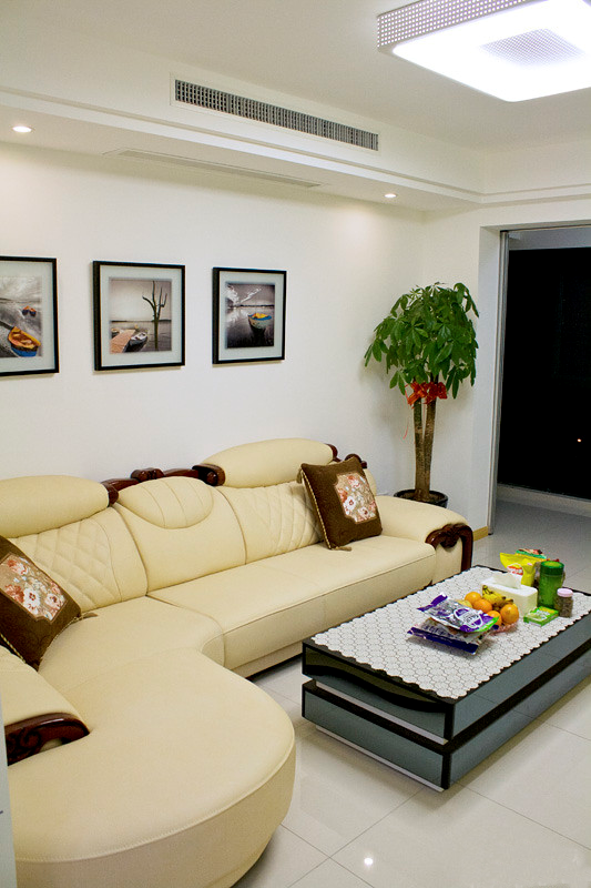 客厅,沙发,茶几,植物,相框,背景墙