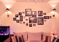 客厅,沙发,背景墙,壁灯,装饰画,鱼缸