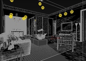 现代简约客厅、厨房、餐厅室内设计3dmax模型