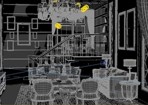 欧式风格复式住宅客餐厅装饰设计3dmax模型