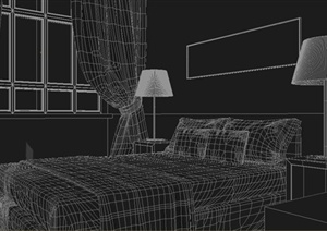 现代某中式风格住宅室内卧室装修设计3DMAX模型