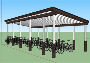 园林景观现代自行车停车棚SU(草图大师)模型