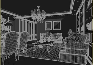 家装设计欧式客餐厅室内装饰3dmax模型