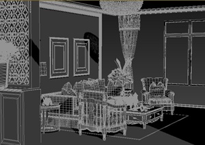 美式风格住宅客厅室内装饰设计3dmax模型