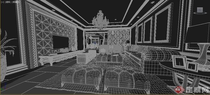 欧式风格复式客厅及餐厅室内装饰设计3dmax模型(1)