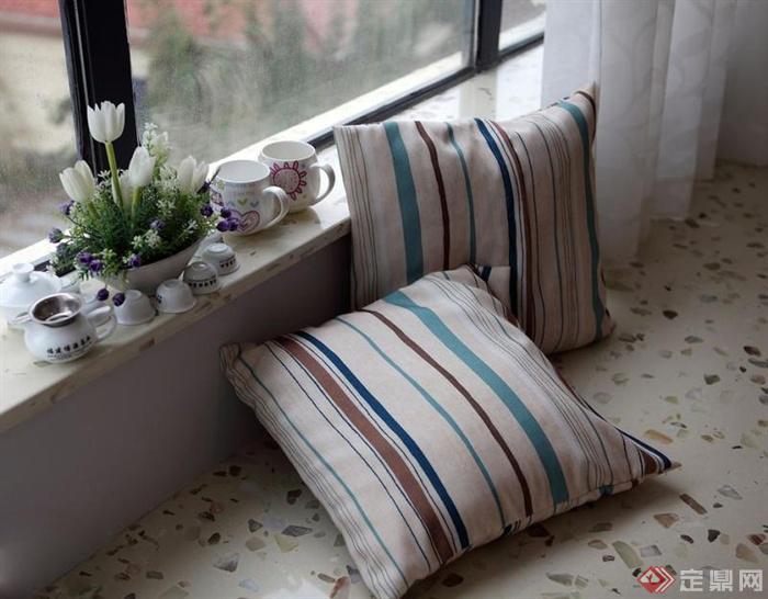 卧室,飘窗,靠垫,茶具,盆栽