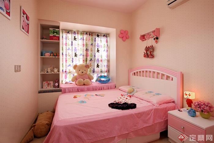 卧室,飘窗,床头柜,置物架,床,儿童房