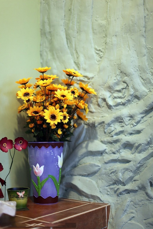 装饰墙,边柜,盆花葵花