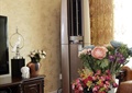 客厅,花瓶插花,背景墙,空调,窗帘