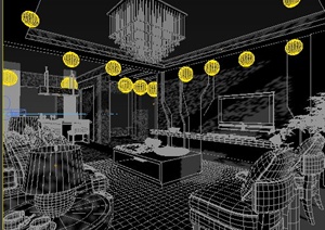 现代中式风格住宅客餐厅室内装饰3dmax模型