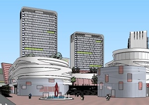某大型城市CBD中心地块商业建筑规划方案设计SU(草图大师)模型