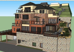 某中式山地别墅建筑方案设计SU(草图大师)模型