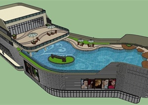 现代某商场屋顶泳池方案设计SU(草图大师)模型