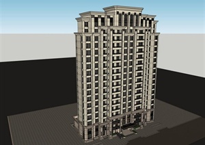 一栋西式高层住宅建筑设计SU(草图大师)模型