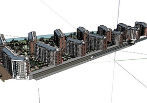 现代某滨江小区景观与建筑设计方案SU(草图大师)模型