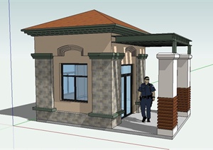 新古典风格保安室、门卫室建筑设计SU(草图大师)模型