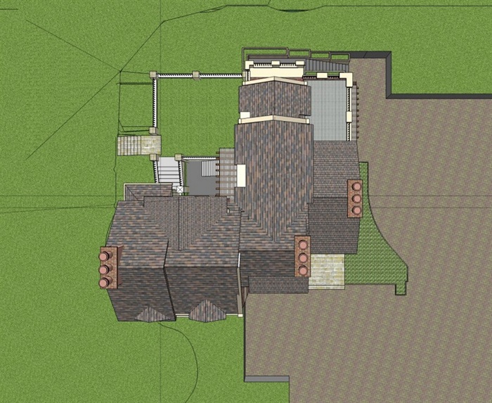 欧式别墅建筑设计SU模型（带CAD方案图）