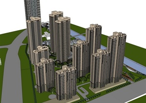 现代风格高层住宅及配套建筑设计SU(草图大师)模型