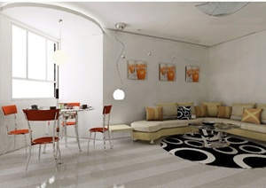 现代某三室一厅住宅室内装修设计3DMAX模型+CAD方案图+JPG效果图