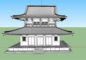 古典中式两层塔楼建筑设计SU(草图大师)模型