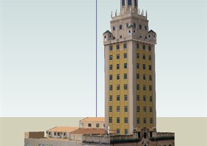 欧式风格塔楼状办公楼建筑设计SU(草图大师)模型