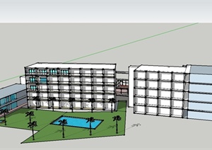 现代某多层教学楼建筑设计SU(草图大师)模型