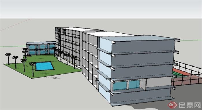 现代某多层教学楼建筑设计SU模型(2)